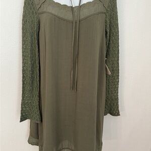 Altar’d State Eyelet Mini Dress – Olive Green, Size S